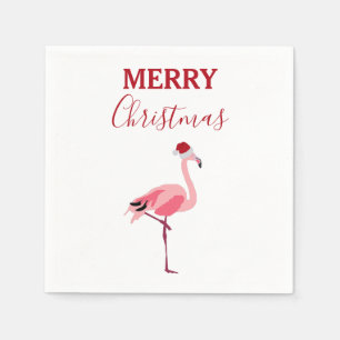 Christmas Pink Flamingo Bird with Santa Hat Napkins