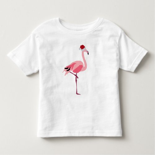 Christmas Pink Flamingo Bird with Santa Hat Toddler T_shirt