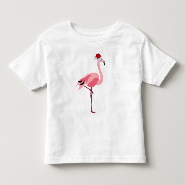 Christmas Pink Flamingo Bird with Santa Hat Toddler T-shirt (Front)