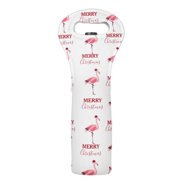 Christmas Pink Flamingo Bird with Santa Hat  Wine Bag (Front)