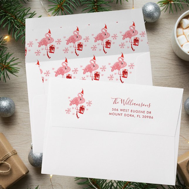 Christmas Pink Flamingo Custom Address Envelope (Christmas Pink Flamingo Custom Address Envelope)