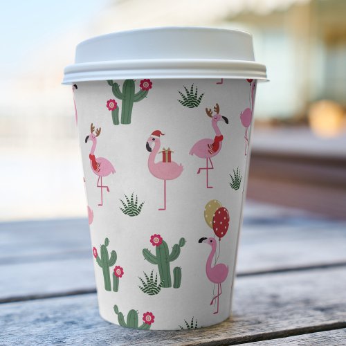 Christmas Pink Flamingo Festive Holiday Party Paper Cups