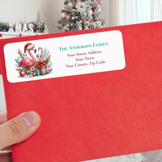 Christmas Pink Flamingo Greenery Name Label (Creator Uploaded)