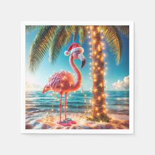 Christmas Pink Flamingo In Tangled Lights Napkins