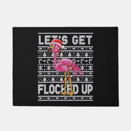 Christmas Pink Flamingo Let s Get Flocked Up Funny Doormat