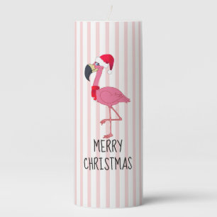Christmas Pink Flamingo n’ Stripes Pillar Candle