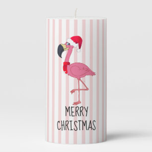 Christmas Pink Flamingo n’ Stripes Pillar Candle