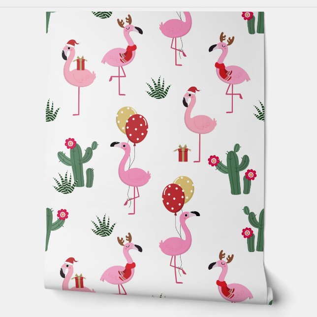 Christmas Pink Flamingo Party | Holidays Wallpaper (Unrolling)