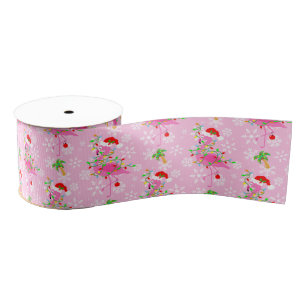 Christmas Pink Flamingo Pattern Grosgrain Ribbon