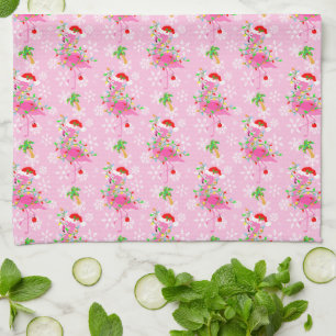 Christmas Pink Flamingo Pattern Kitchen Towel