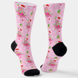 Christmas Pink Flamingo Pattern Socks