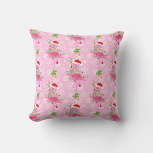 Christmas Pink Flamingo Pattern Throw Pillow