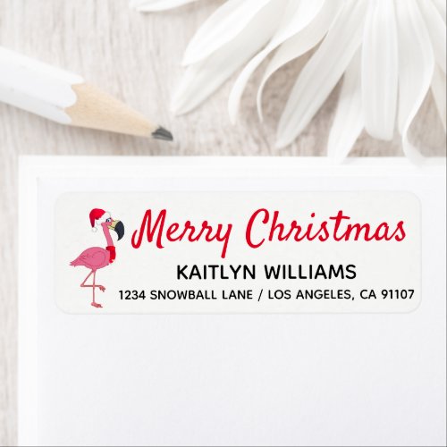 Christmas Pink Flamingo Return Address Labels