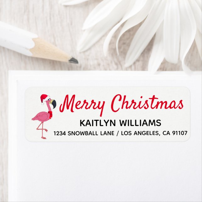 Christmas Pink Flamingo Return Address Labels (Insitu)