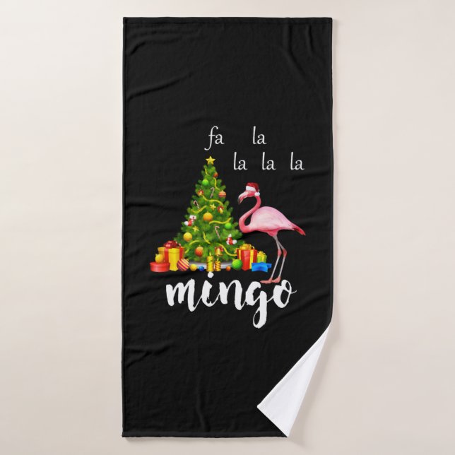 Christmas Pink Flamingo Santa Hat print Bath Towel (Bath Towel)