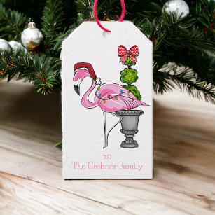 Christmas Pink Flamingo Santa Personalized  Gift Tags