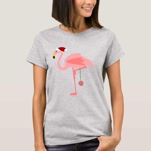Christmas pink flamingo T_Shirt