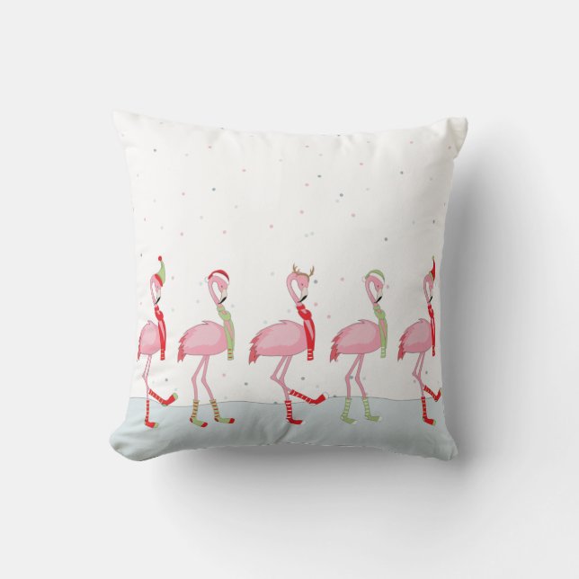 Christmas Pink Flamingo  Throw Pillow (Front)