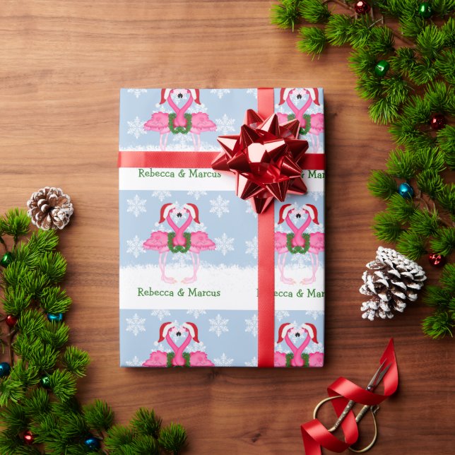 Christmas Pink Flamingo Wearing Santa Hats Wrapping Paper (Holiday Gift)