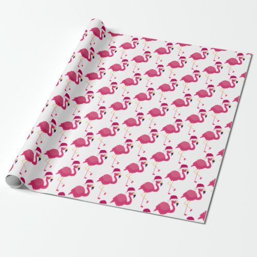 Christmas Pink Flamingo with Santa Hat Wrapping Paper