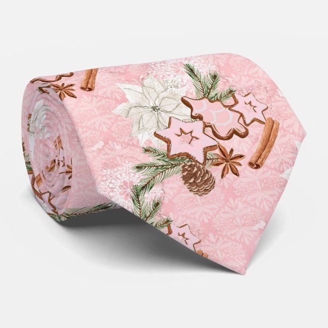 Christmas Pink Gingerbread Cookies Neck Tie (Rolled)
