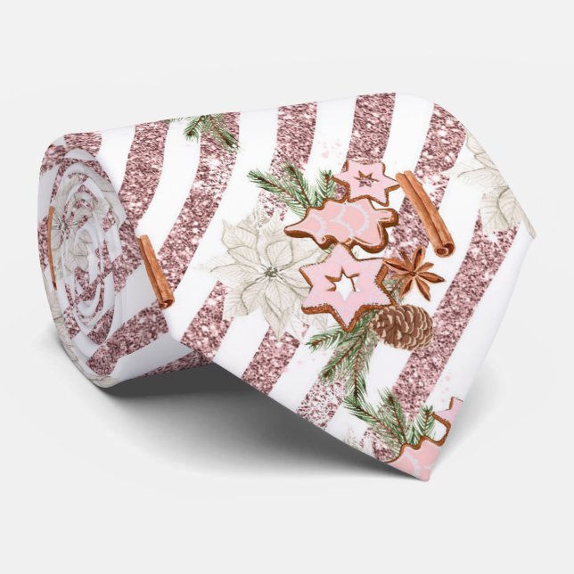 Christmas Pink Gingerbread Cookies Neck Tie (Rolled)