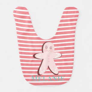 Christmas Pink Gingerbread Striped Baby Bib