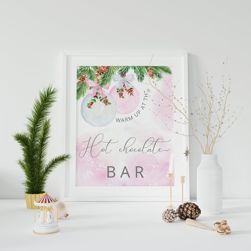 Christmas Pink Girl Baby Shower Hot Chocolate Bar  Poster