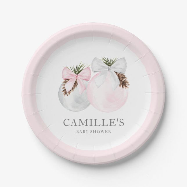 Christmas Pink Girl Baby Shower Paper Plates (Front)