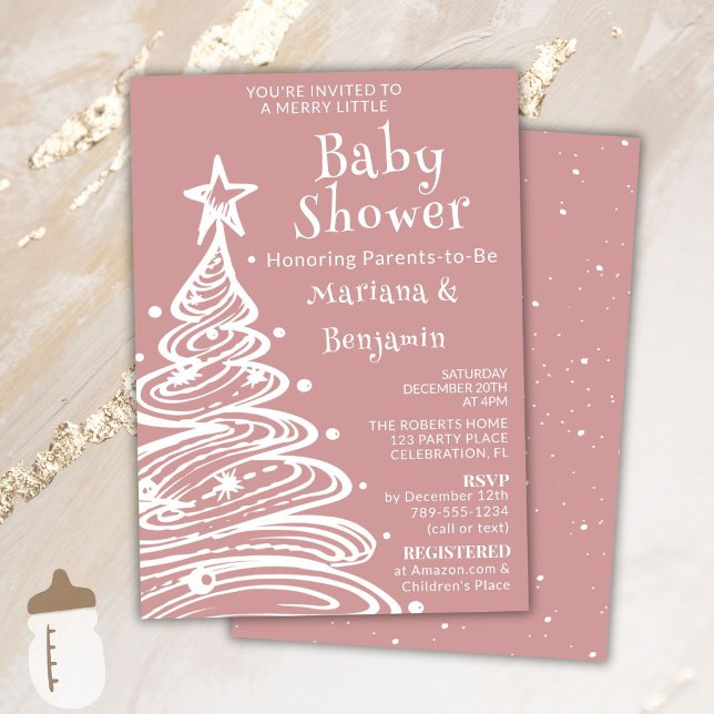 Christmas Pink Girl Couples Baby Shower Invitation (Creator Uploaded)