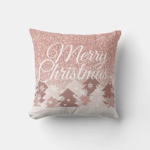 Christmas Pink Glitter Blush Pink Trees Family Thr Throw Pillow