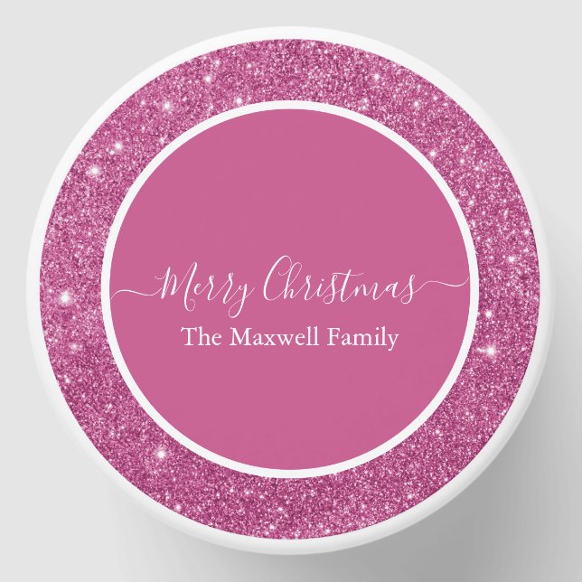 Christmas pink glitter script name mini candle favors (Front)