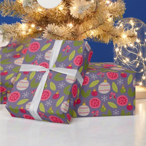 Christmas Pink Green Bauble Pattern Wrapping Paper