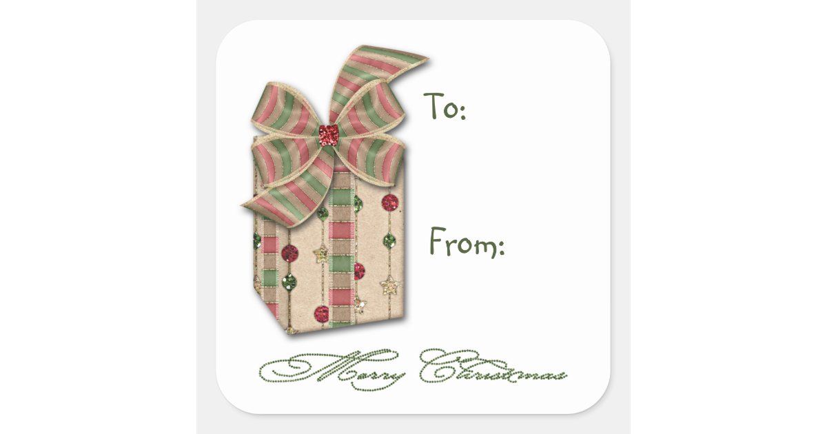 Christmas Pink Green Package With Ribbons Gift Tag | Zazzle