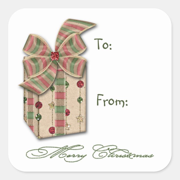 Christmas Pink Green Package With Ribbons Gift Tag