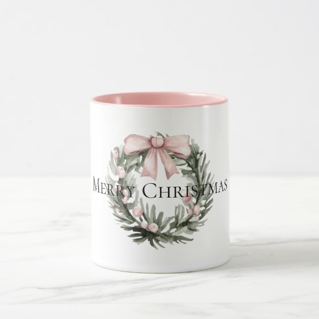 Christmas Pink Green Wreath Mug (Center)