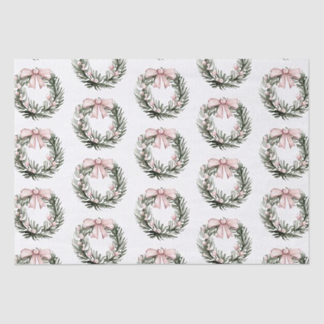 Christmas Pink Green Wreath Tissue Paper (Front)
