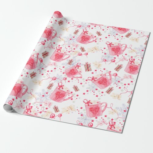 Christmas Pink Hot Cocoa Wrapping Paper