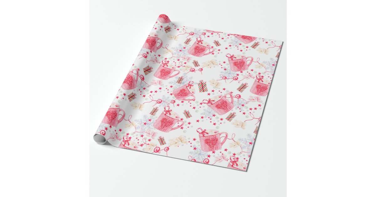 Christmas Pink Hot Cocoa Wrapping Paper | Zazzle