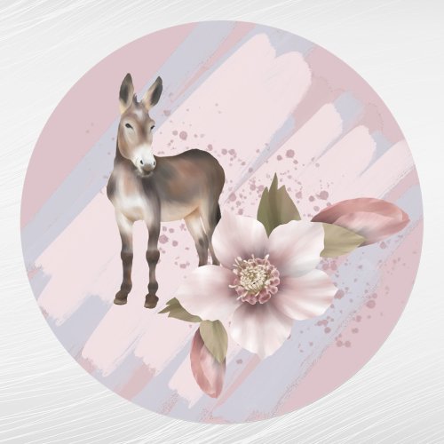 Christmas Pink Magnolia Mule Floral Watercolor Classic Round Sticker