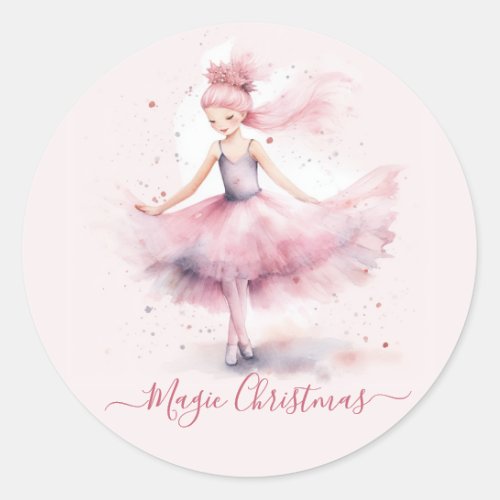 Christmas pink nutcracker ballerina classic round sticker