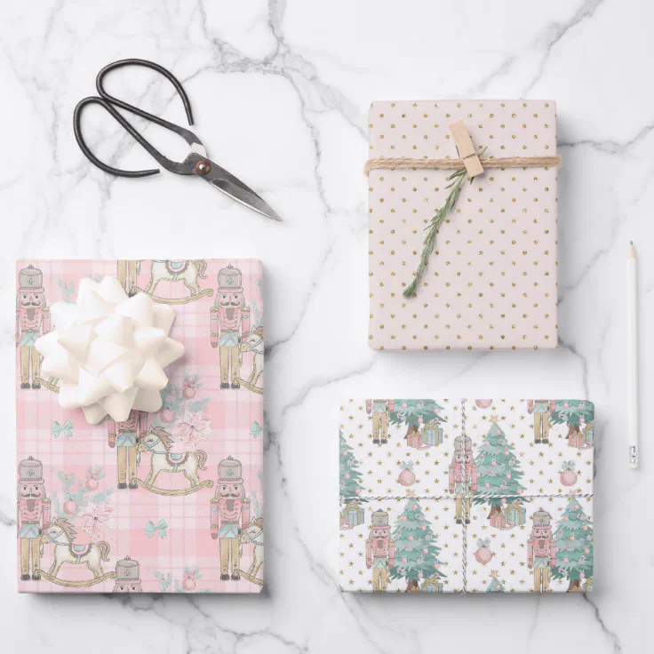 Christmas Pink Nutcracker Glitter Festive Patterns Wrapping Paper ...