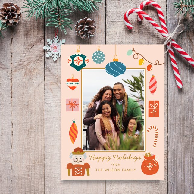 Christmas Pink Ornament Cute Family Photo Holiday Postcard (Creator Uploaded)