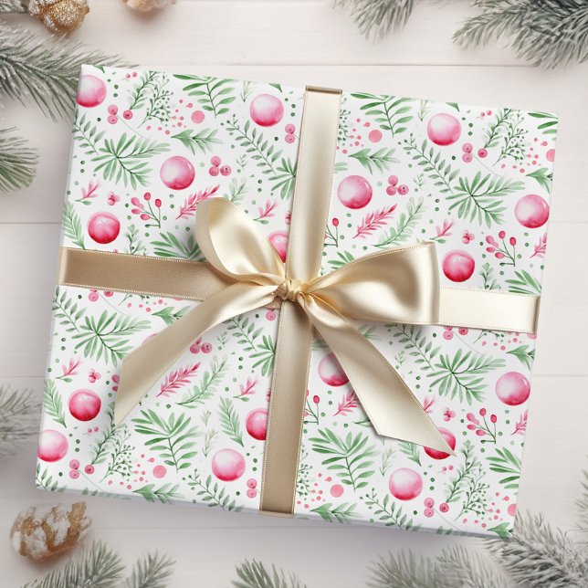 Christmas Pink Ornaments and Foliage Wrapping Paper (Creator Uploaded)