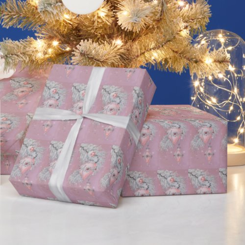 Christmas Pink Ornaments Silver Glitter Wrapping Paper