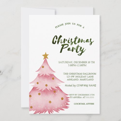 Christmas Pink Pine Tree Christmas Company Party Invitation