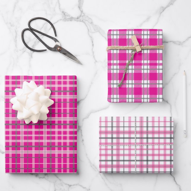 Christmas Pink Plaid Tartan  Wrapping Paper Sheets (Front)