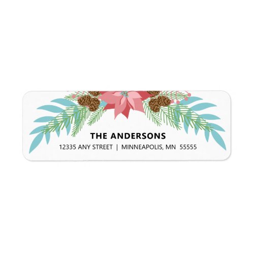 Christmas Pink Poinsettia and Pine Branches Label