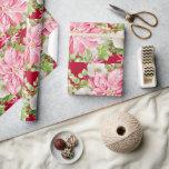 Christmas Pink Poinsettia Floral Holiday Wrapping Paper<br><div class="desc">Large pink poinsettias,  winter flowers,  pine branches and holly leaves on red holiday Christmas wrapping paper is fun for gift giving. MATCHING items in our store.</div>