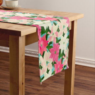 Christmas Pink Poinsettias Short Table Runner